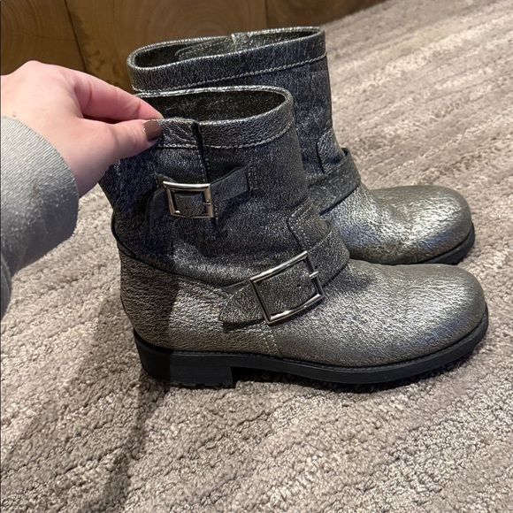 Jimmy Choo Youth Biker Boots in Textured Metallic Leather - Picture 3 of 6